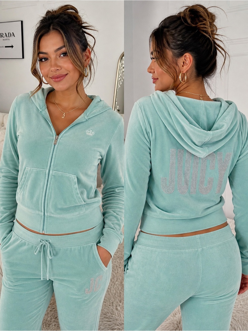 Juicy Couture Mint Green Velour Zip Hoodie & Jogger Set